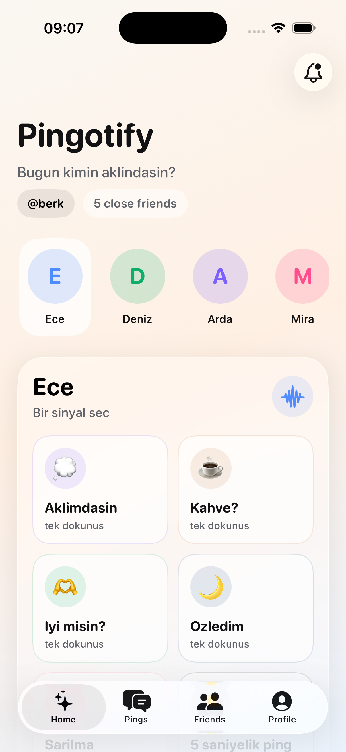 Pingotify iOS app home screen